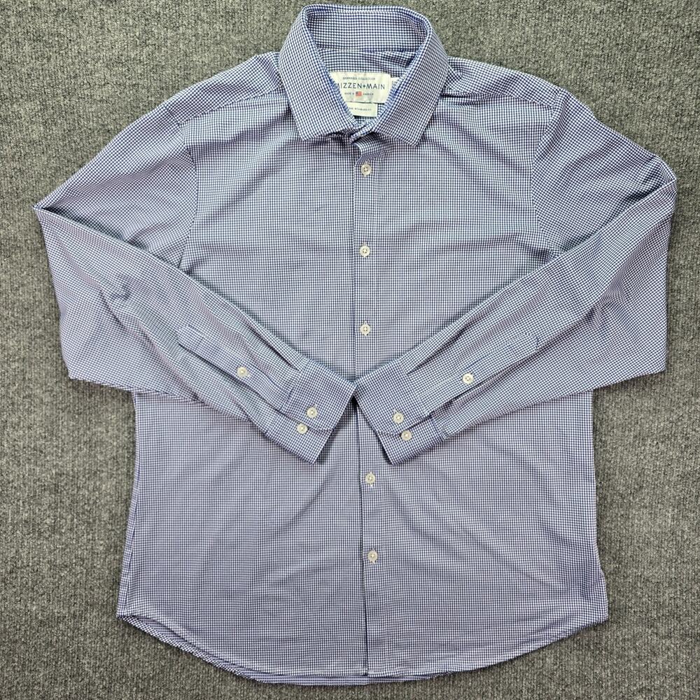 Mizzen Main Shirt Mens Large Blue Gingham Check Performance Stretch Made In USA